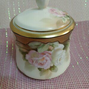 R S Germany Victorian Hand Painted Roses Porcelain Sugar/Jam Jar